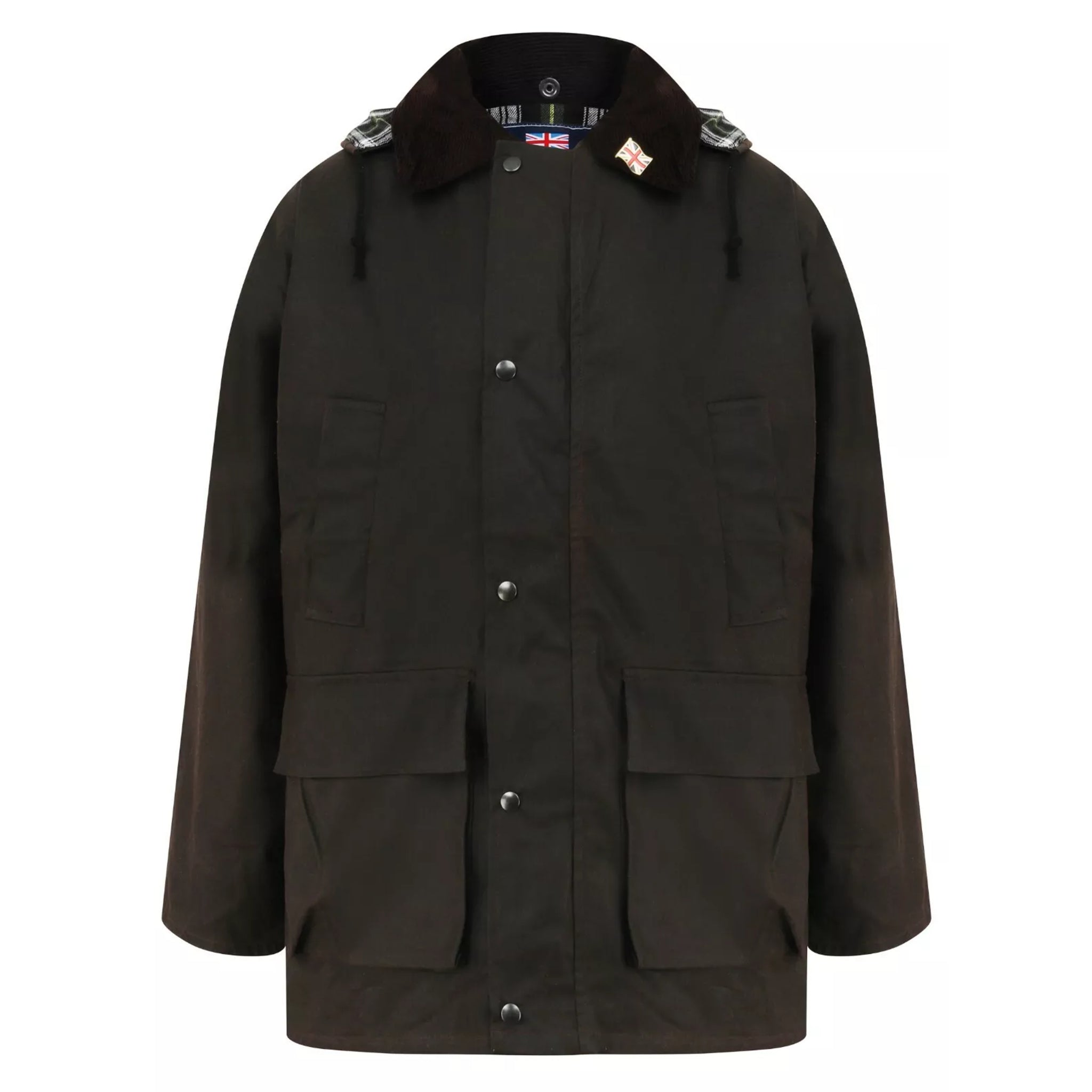 Men's Nicky Adams classic wax jacket in brown with corduroy collar, front pockets and water-resistant finish